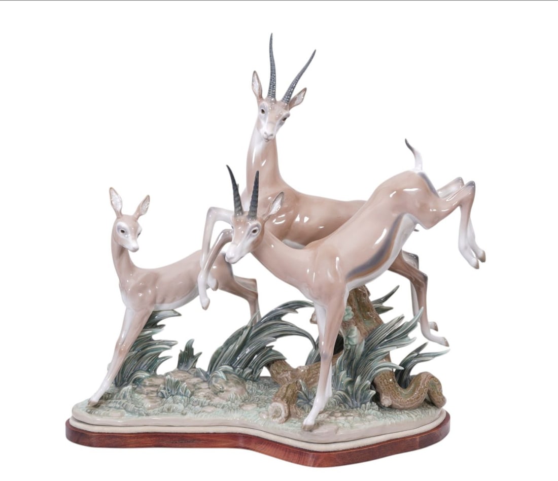 Large Lladro Porcelain Figural Grouping "Flight of Gazelles", 21 1/2"h x 19"w x 10"d (1 of 6)