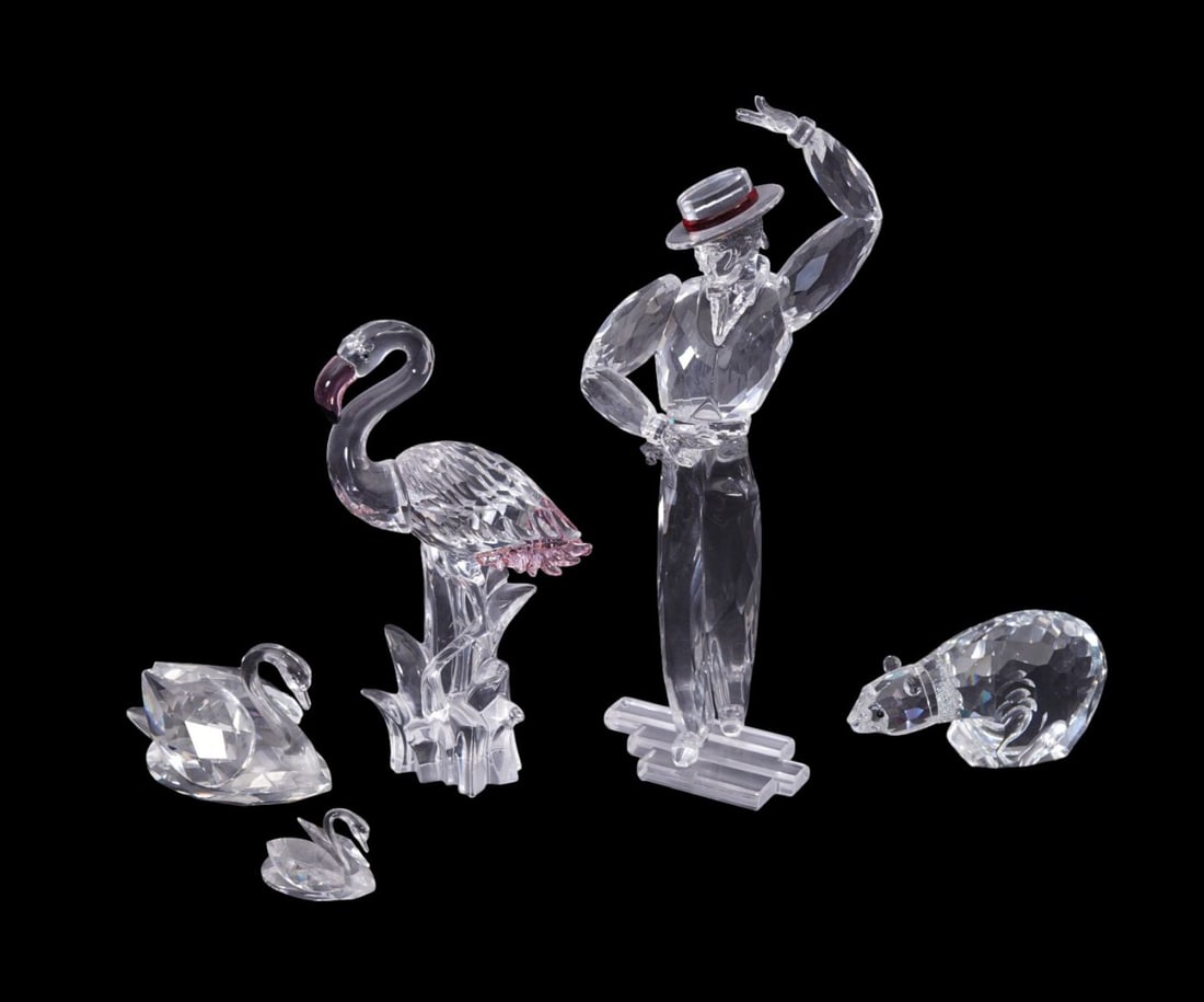 5 Swarovski Crystal Pcs, Flamingo, Bear, 2 swans and Dancer 9"h x 3"w: 5 Swarovski Crystal Pcs, Flamingo, Bear, 2 swans and Dancer 9"h x 3"w