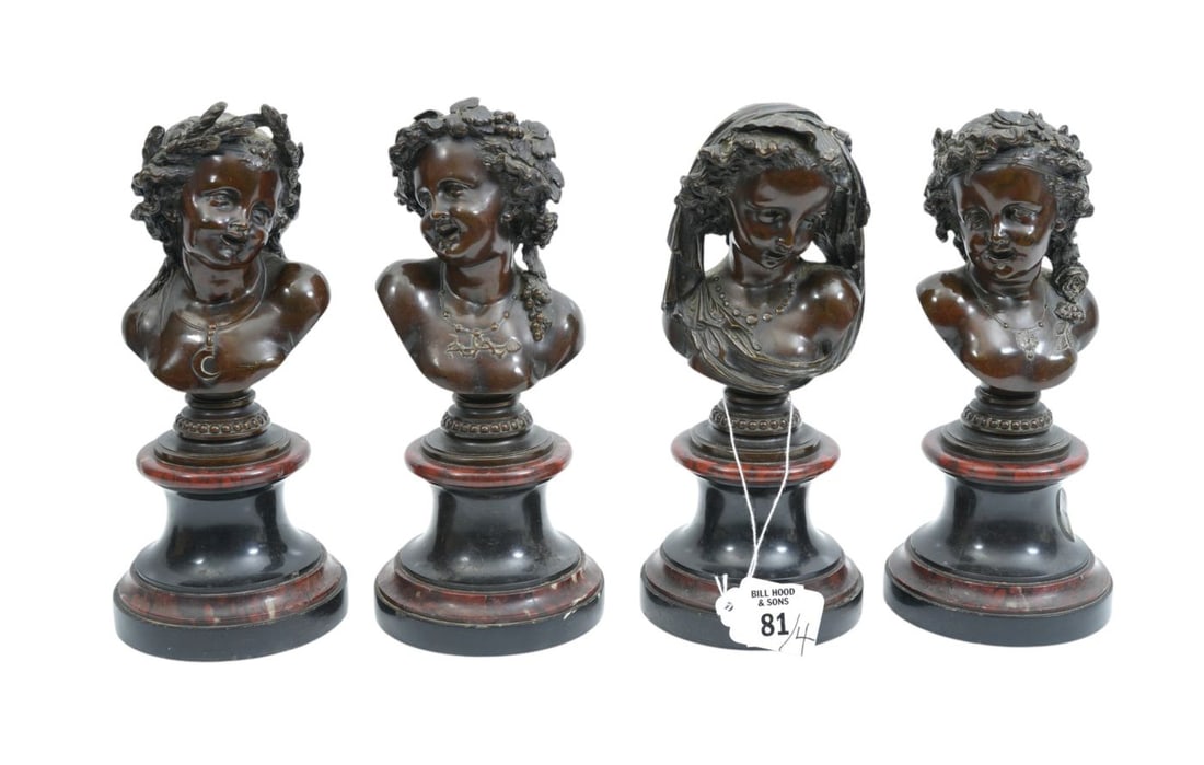 Bronze 4 Seasons Busts on Marble Plinths, 9"h x 4 1/2"w: Bronze 4 Seasons Busts on Marble Plinths, 9"h x 4 1/2"w
