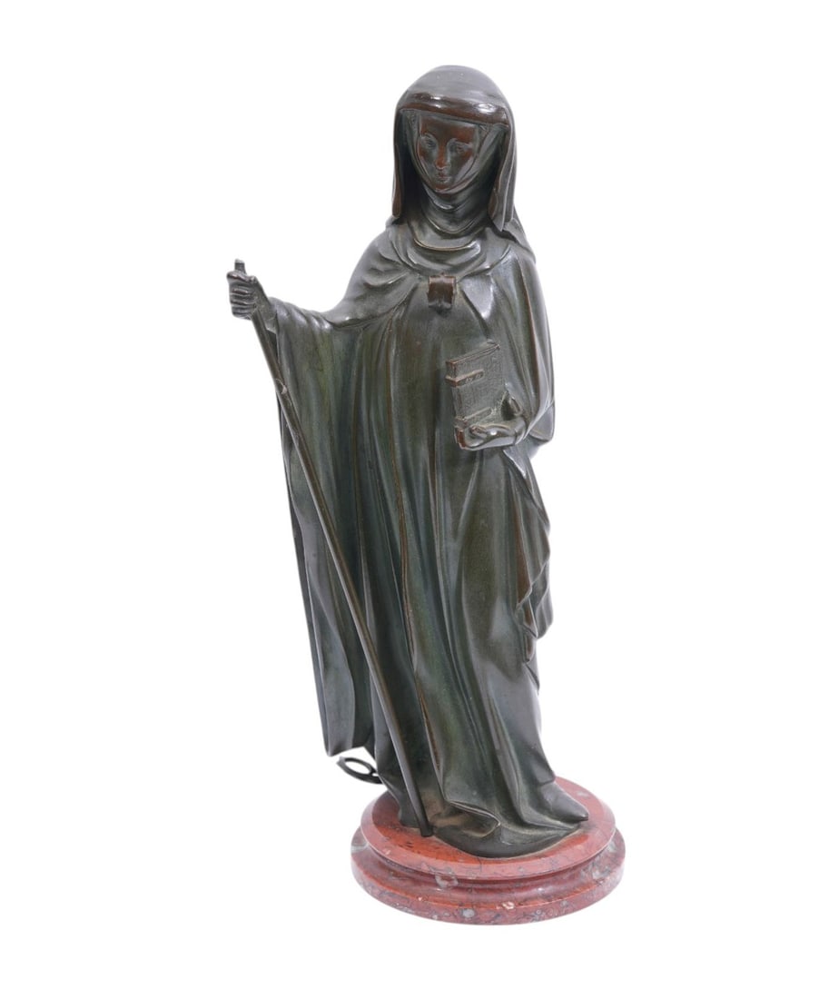 Bronze Cloaked Saint/Nun Sculpture, 11 1/2"h x 4"w: Bronze Cloaked Saint/Nun Sculpture, 11 1/2"h x 4"w