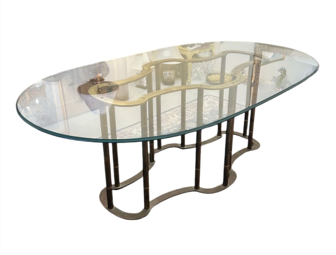 Vintage Mastercraft Style Coffee Table, Brass Italian Regency Style Base with Glass Top 84"h x 48"w (1 of 5)