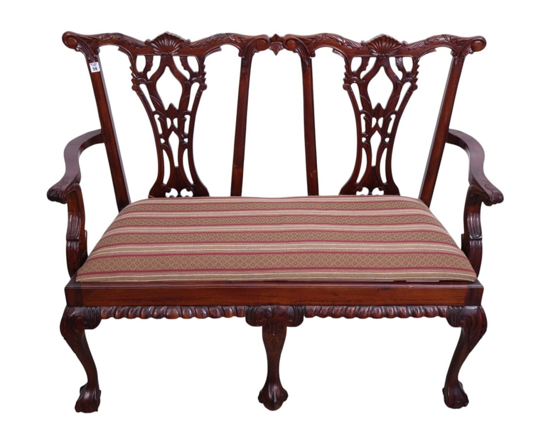 Chippendale Style Settee With Upholstered Seat, 39"h x 48"w x 18"d (1 of 5)
