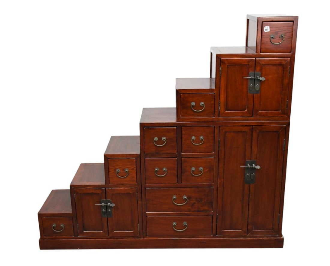 Japanese Tansu Step Chest/Cabinet with Base, 3 Sections Sitting on Stepped Series of Drawers & (1 of 14)