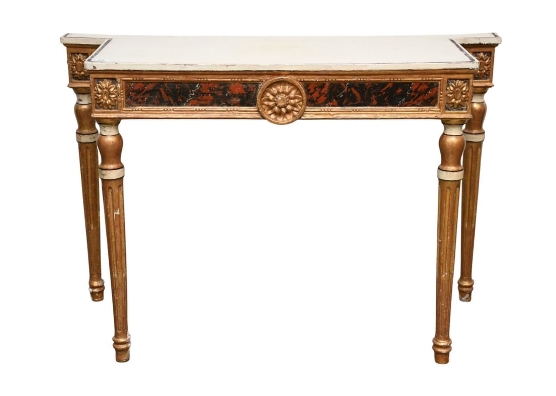 French 19th c. Console, Painted Gold Accents, 32"h x 47"w: French 19th c. Console, Painted Gold Accents, 32"h x 47"w