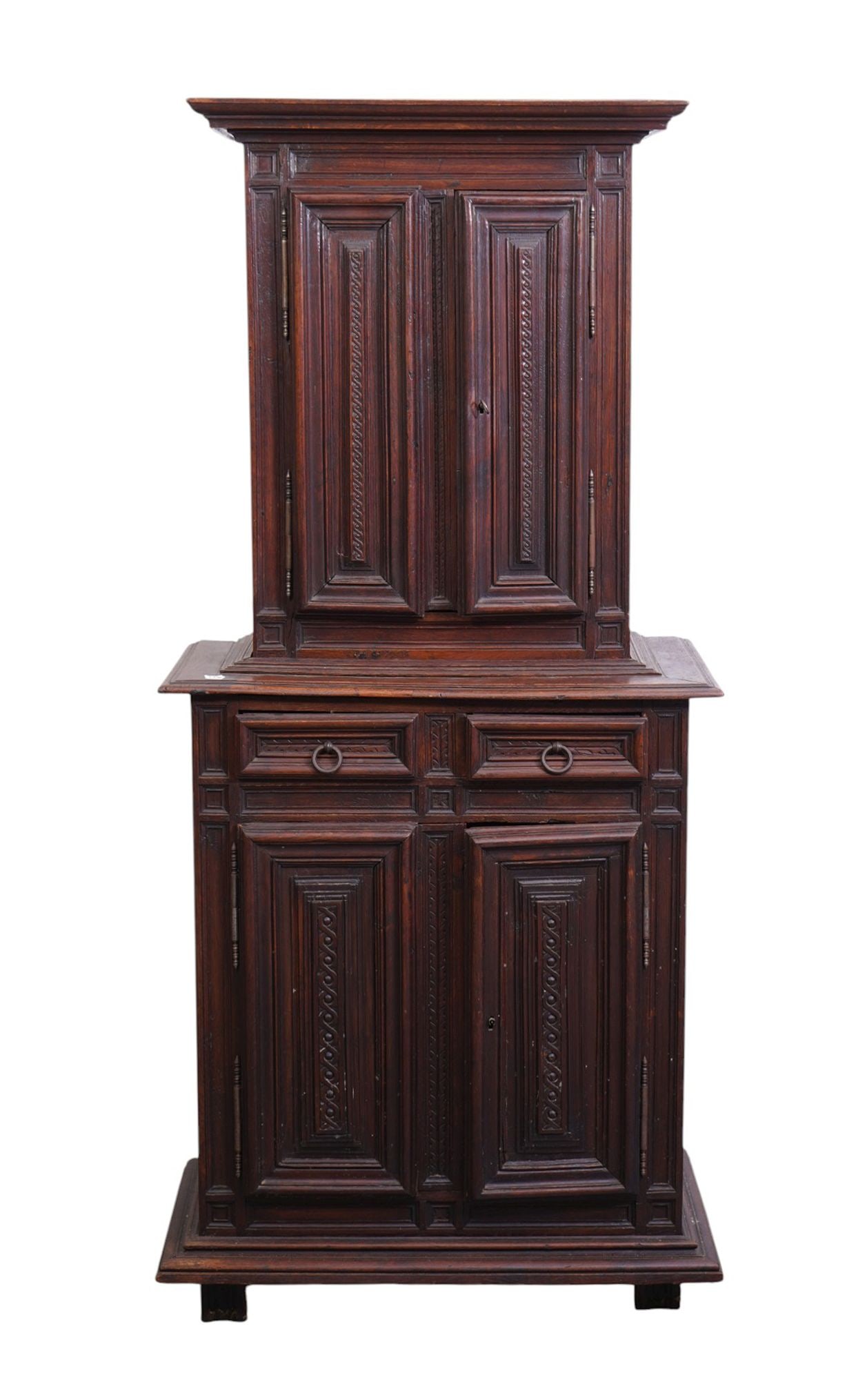 Walnut Continental Court Cupboard, 19th c., Shelving Over 2 Side by Side Drawers Over 2 Doors, 71"H (1 of 7)