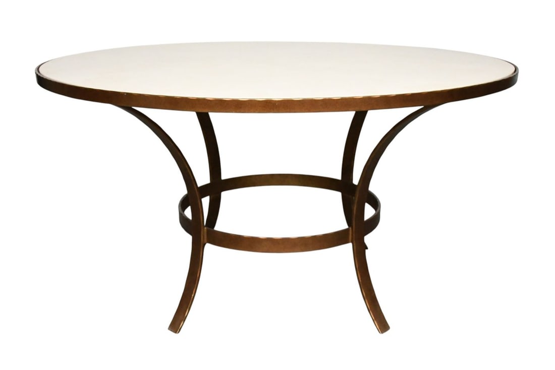 Modern Iron Framed Stone Top Round Table, Serena & Lily Label on Bottom, 30"h x 56"d (1 of 8)