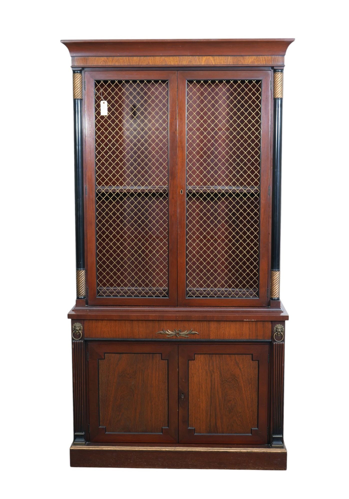 Mahogany 2 Pc. Secretary, 2 Grid Doors Over Cabinet with Single Drawer & 2 Doors Beneath, 85"h x: Mahogany 2 Pc. Secretary, 2 Grid Doors Over Cabinet with Single Drawer & 2 Doors Beneath, 85"h x 41"w x 14"d