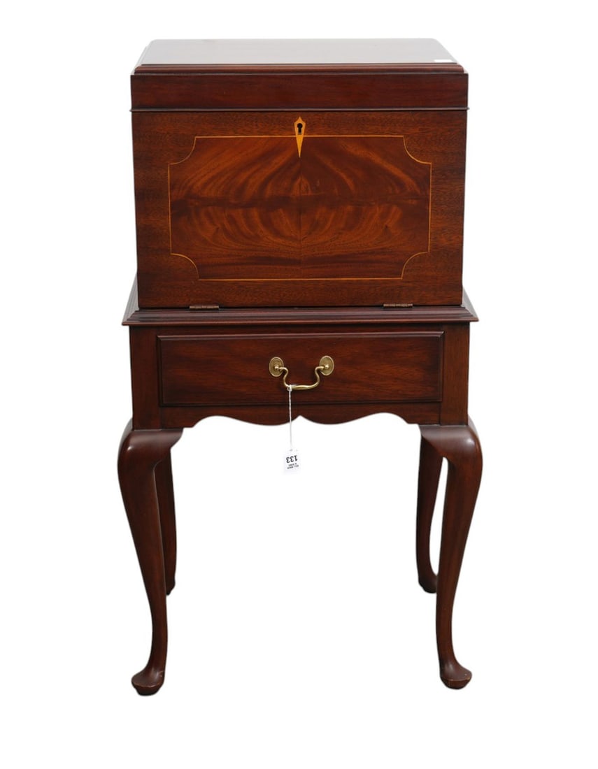 Henkel & Harris, Silver Chest on Queen Ann Legs, Lift Top With Removeable Tray Over Drop Front: Henkel & Harris, Silver Chest on Queen Ann Legs, Lift Top With Removeable Tray Over Drop Front Revealing 3 Drawers Over Single Long Drawer, 40 1/2"h x 21"w x 16"d
