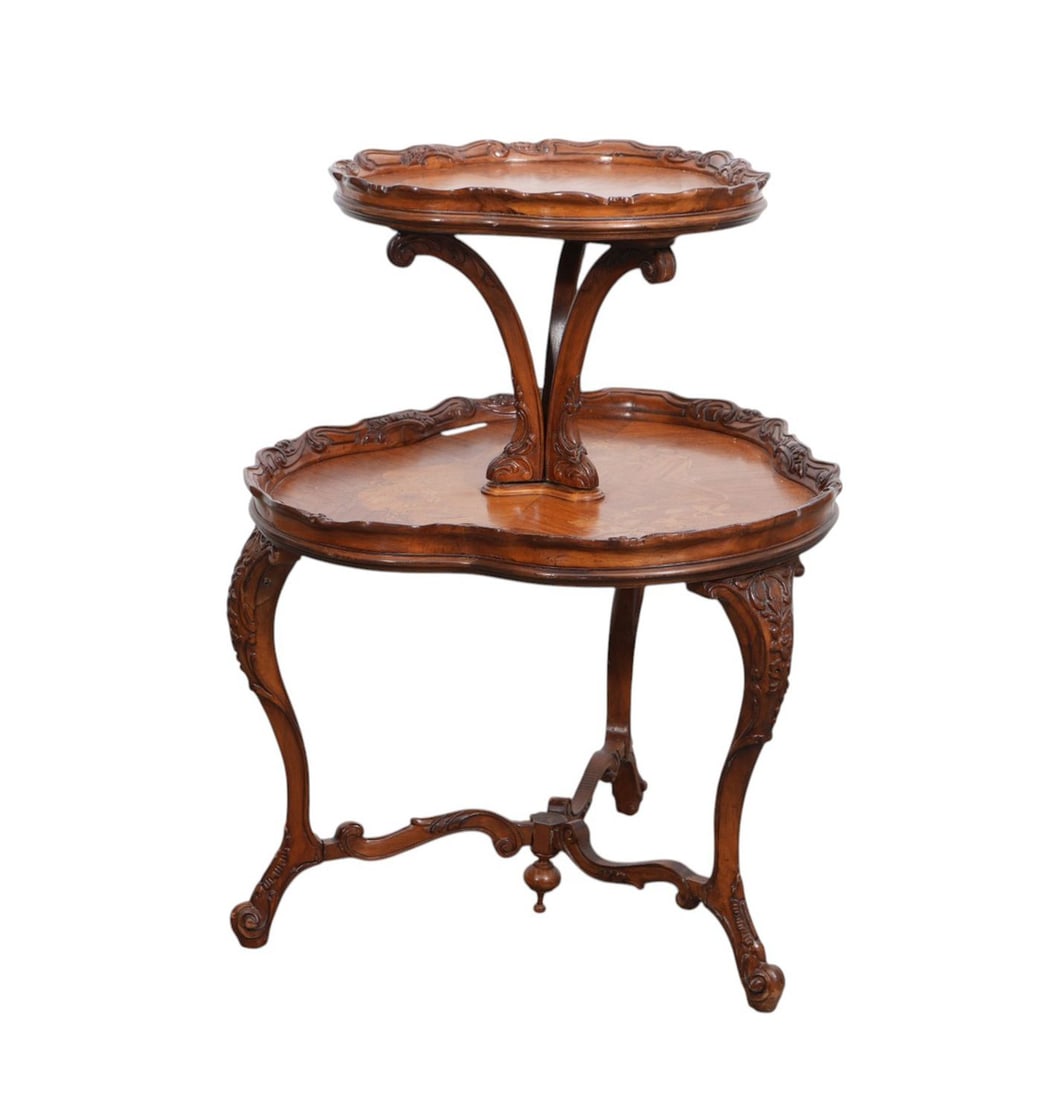 Antique 2 Tier Graduated Marquetry Table in Clover Form (Split Wood Under Top) (1 of 5)