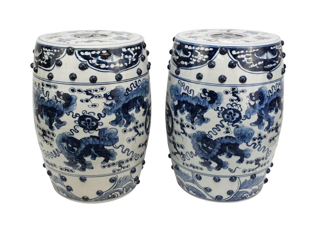 Blue and White Chinese Garden Seats, 19"h x 12"w (1 of 8)