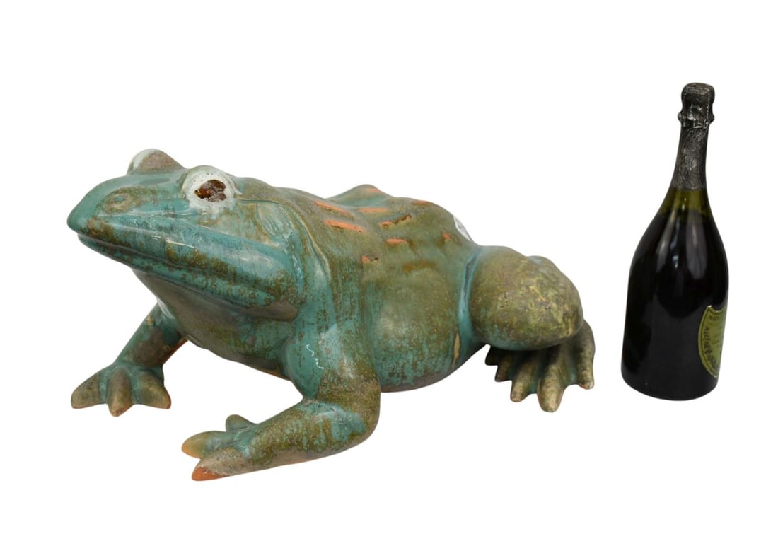 Large Ceramic Garden Frog, Blue/Green Glaze, 10"h x 22"w x 17"w (1 of 9)