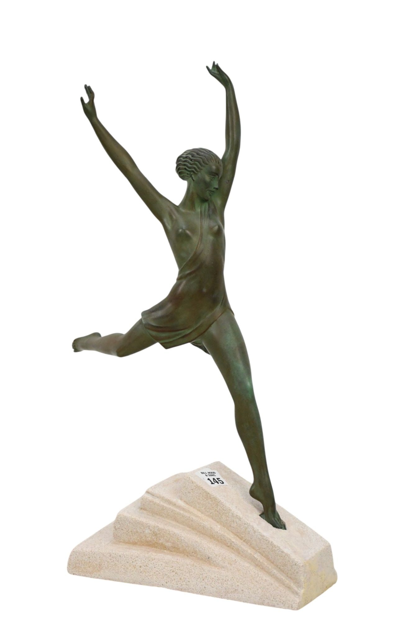 Pierre Le Faguays (French 1892 - 1962) Art Deco Bronze Patinated Sculpture of a Dancer on stone base (1 of 7)