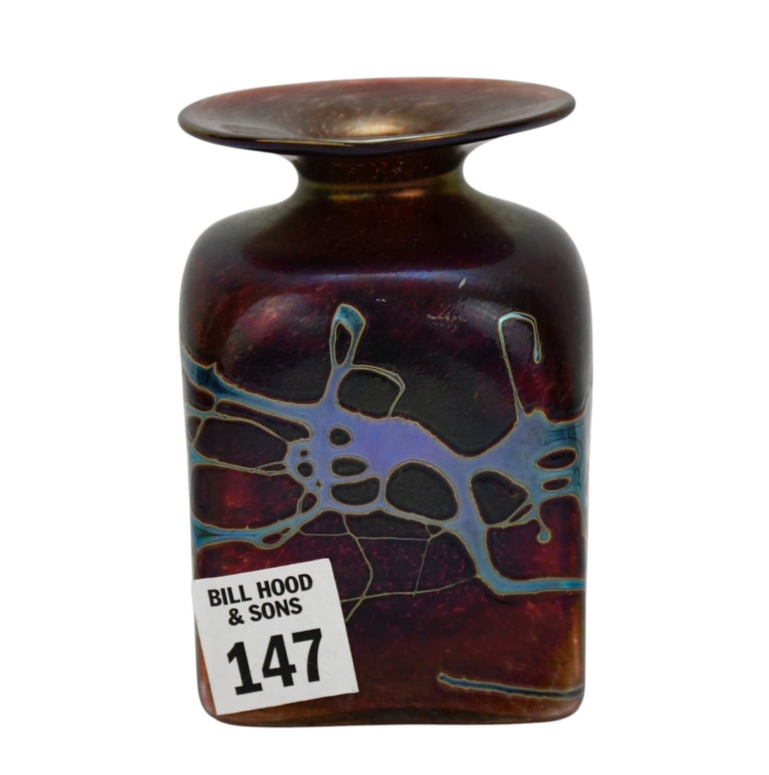 Ruby Art Glass Vase, Signed Loetz, 4 1/4"h (1 of 5)
