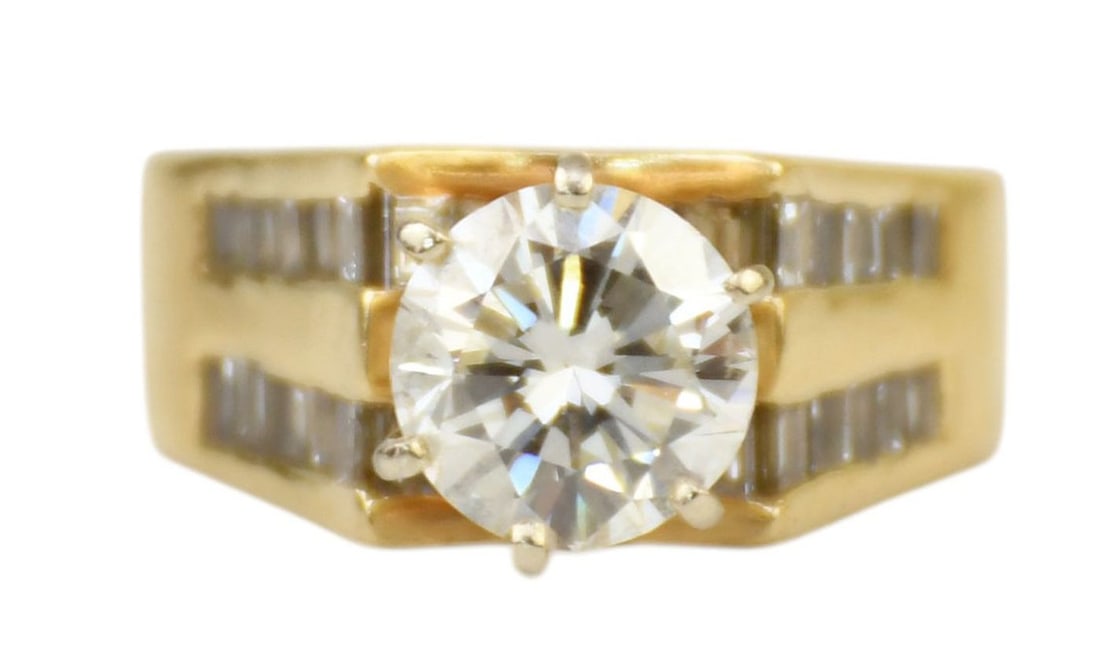 14K Yellow Gold Ladies Diamond Engagement Ring. Center Diamond 3 carats SI1 I there is a thin (1 of 12)