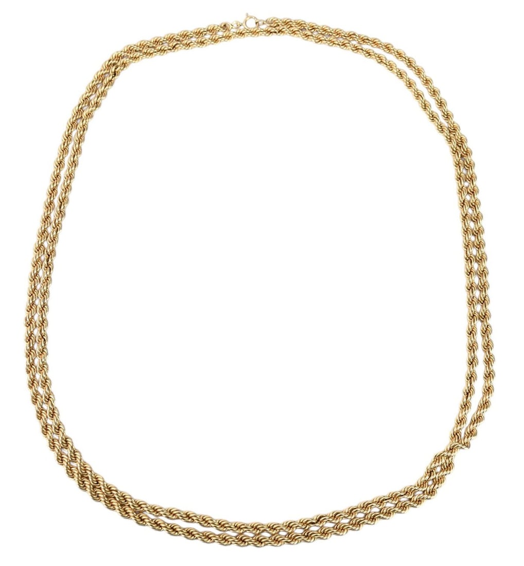 14K Yellow Gold Rope Necklace. Length 60", wt. 90 grams (1 of 4)