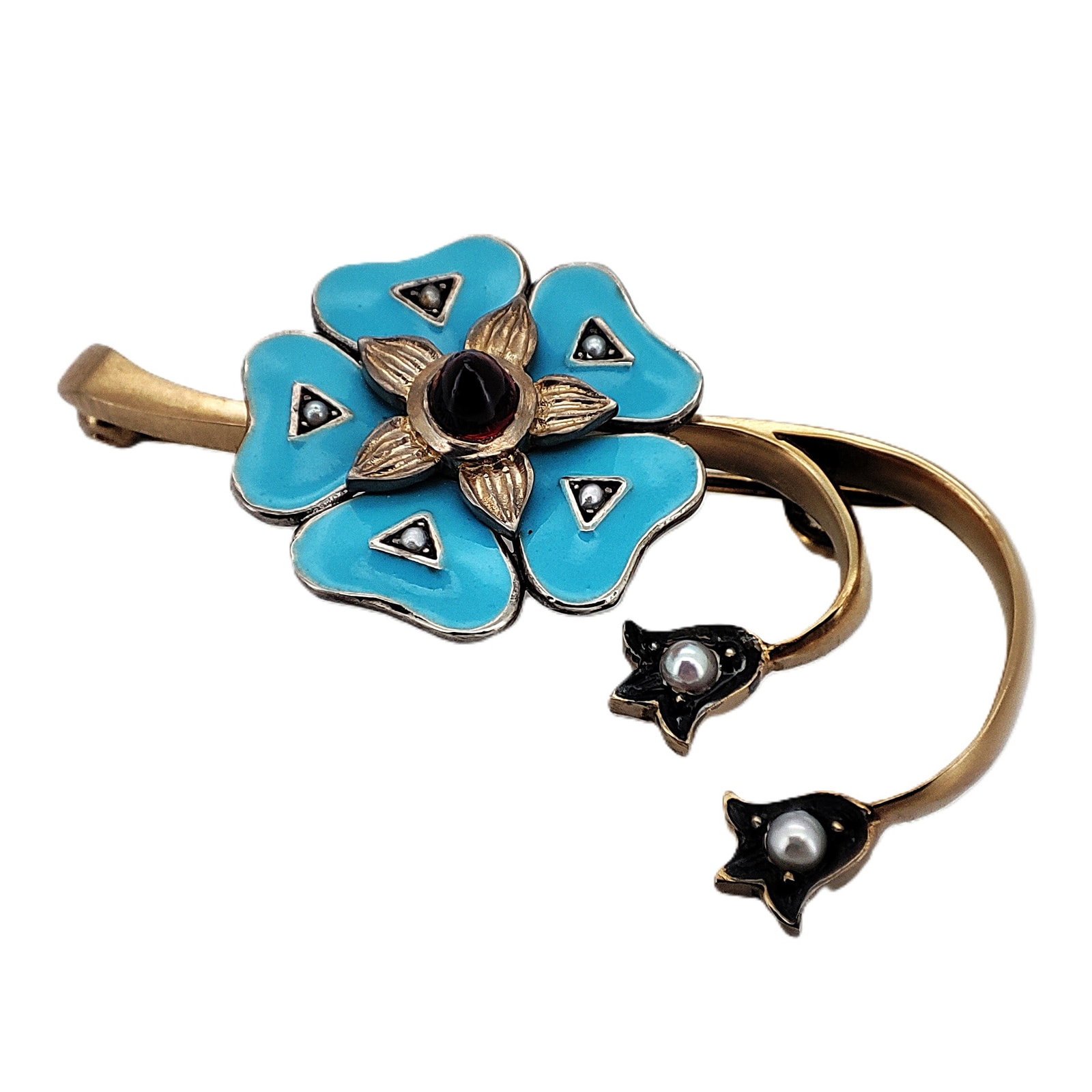 Vintage Imperial Faberge Era Gilded Silver Enamel Pin Brooch. Total weight: 6.0 grams. Dimensions: L: Vintage Imperial Faberge Era Gilded Silver Enamel Pin Brooch. Total weight: 6.0 grams. Dimensions: L 43.40 mm. W 25.32 mm. Russian hallmarks: 88 EB. Cyrillic.