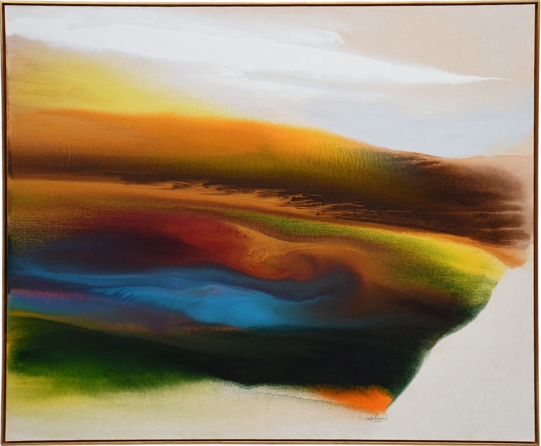 Ted Lownik (American 20th Century) oil on canvas, Mid Century Modern / Abstract, Signed. 42-1/2 x 50 (1 of 5)