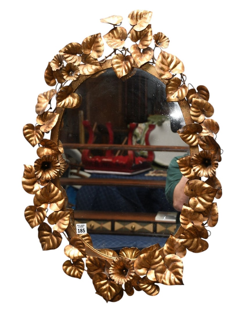 Oval Gilt Metal Leaf Decorative Framed Mirror, 27"h x 18"w: Oval Gilt Metal Leaf Decorative Framed Mirror, 27"h x 18"w