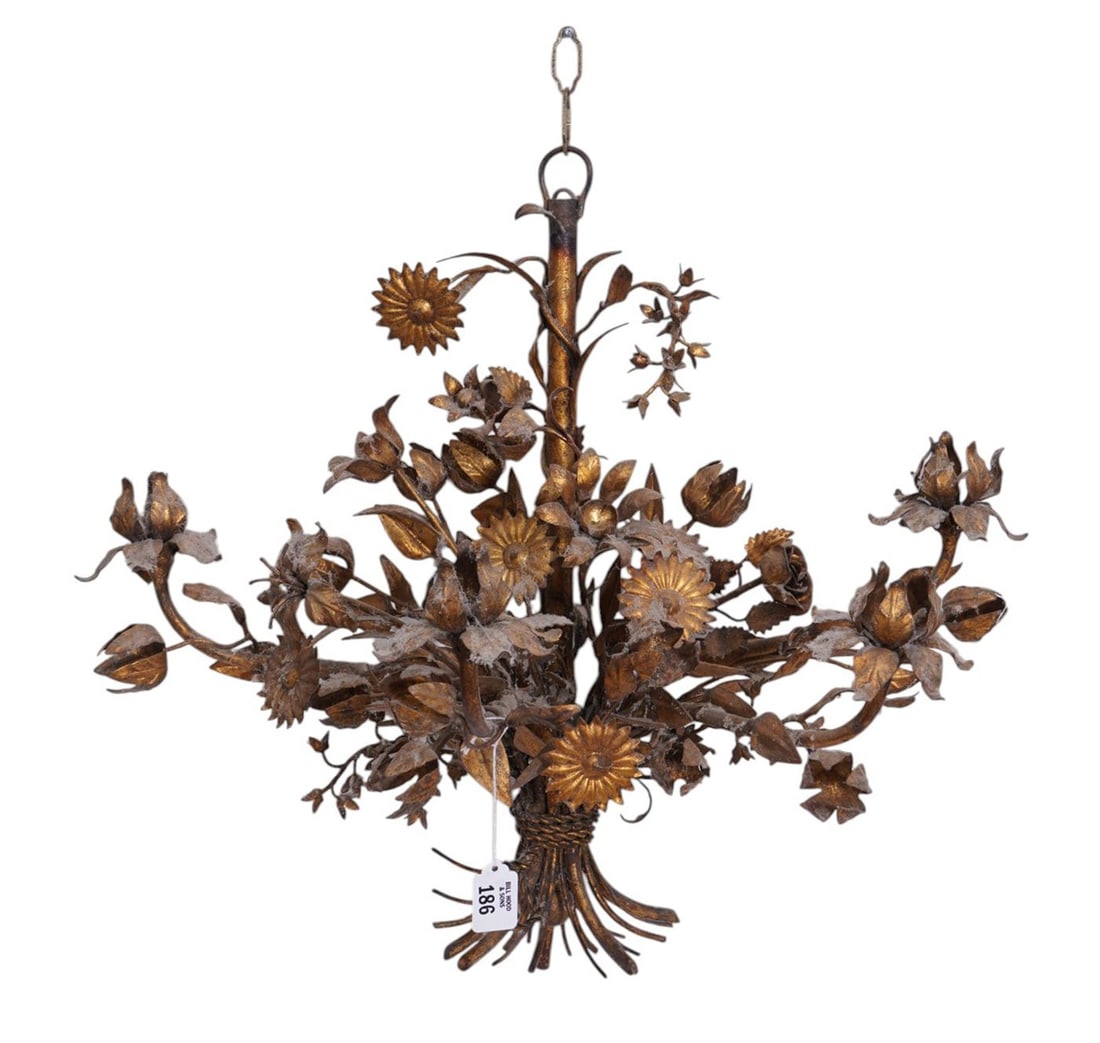 Vintage Gilt Metal Floral Wall Sconce, 25"h x 22"w: Vintage Gilt Metal Floral Wall Sconce, 25"h x 22"w