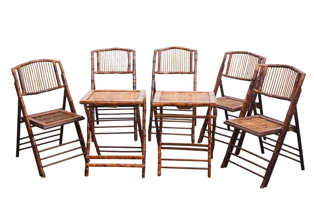5 Bamboo Folding Side Chairs & 2 Folding Side Tables (1 of 11)