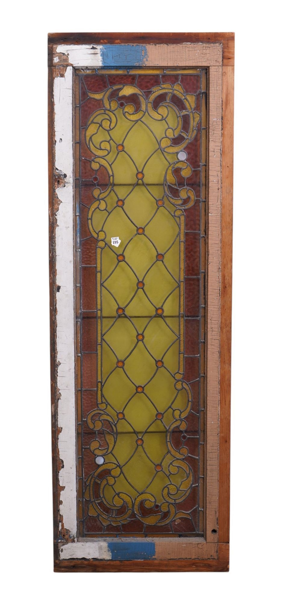 Leaded Glass Window Pane in Original Chippy Frame, 70"h x 24 1/2"w x 2"d: Leaded Glass Window Pane in Original Chippy Frame, 70"h x 24 1/2"w x 2"d