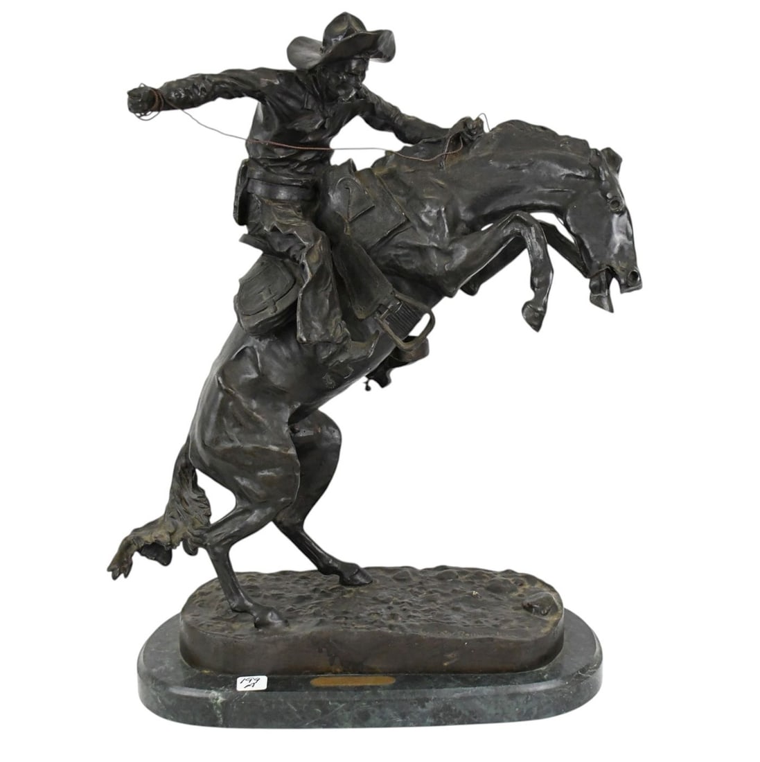 Remington Bronze "Bronco Buster" on Marble Base, 24"h x 20"w x 10"d: Remington Bronze "Bronco Buster" on Marble Base, 24"h x 20"w x 10"d