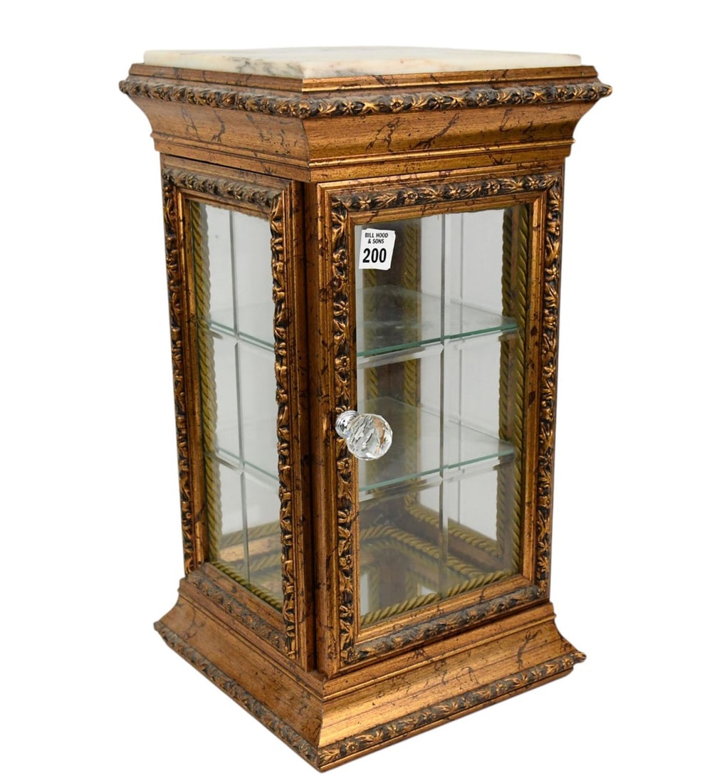 Miniature Curio Cabinet Gilded with 2 Shelf Interior, 19"h x 10"w x 10"d (1 of 4)