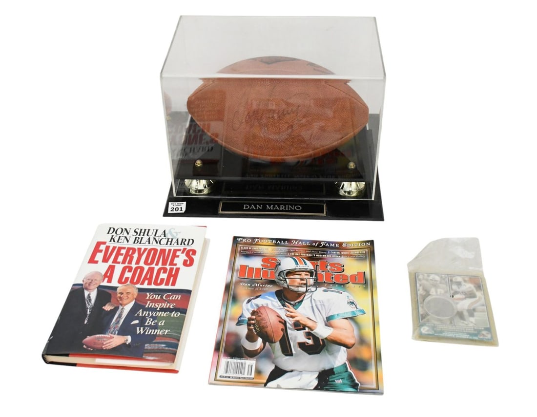 DAN MARINO Autograph Football In Lucite Case, Book & Sports Illustrated Magazine, Class 2005 (1 of 6)