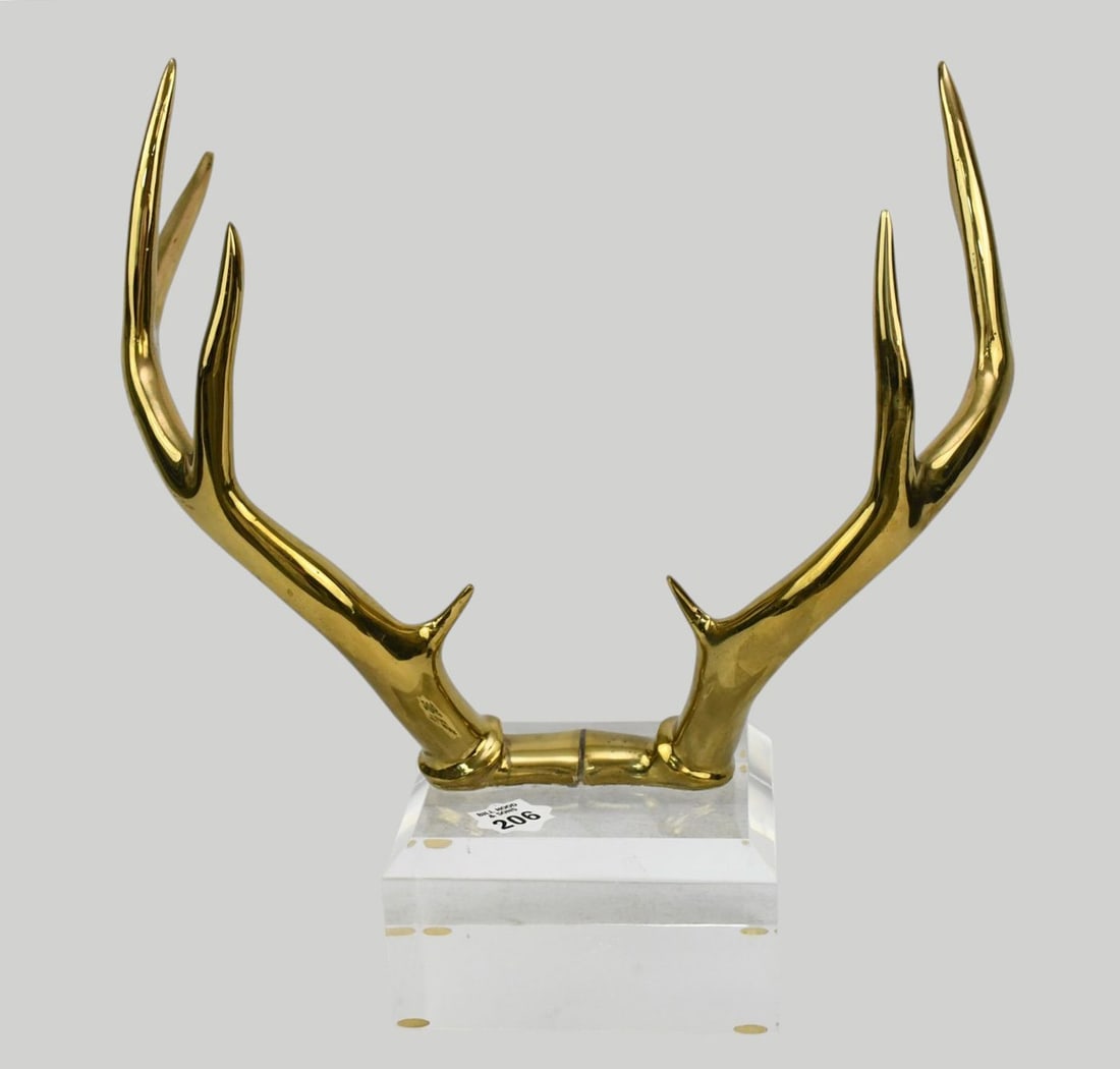 Brass Antlers Mounted on Lucite Base, 14 1.2"h x 13 1/2"w x 6"d (1 of 5)