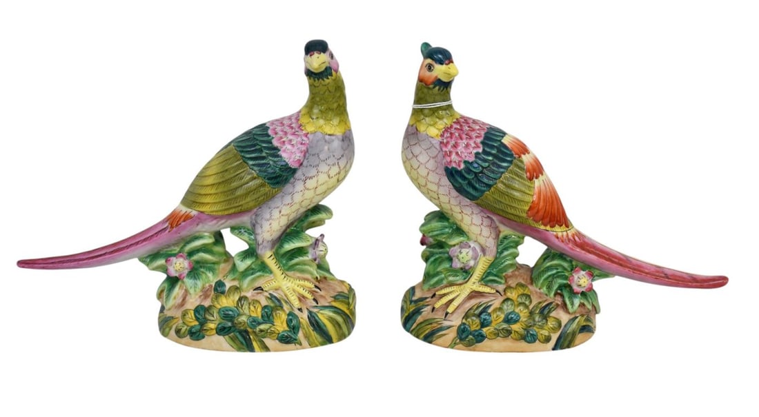 Pair Ceramic Decorative Multi Color Pheasants, 8'h x 10"w x 4"d (1 of 7)