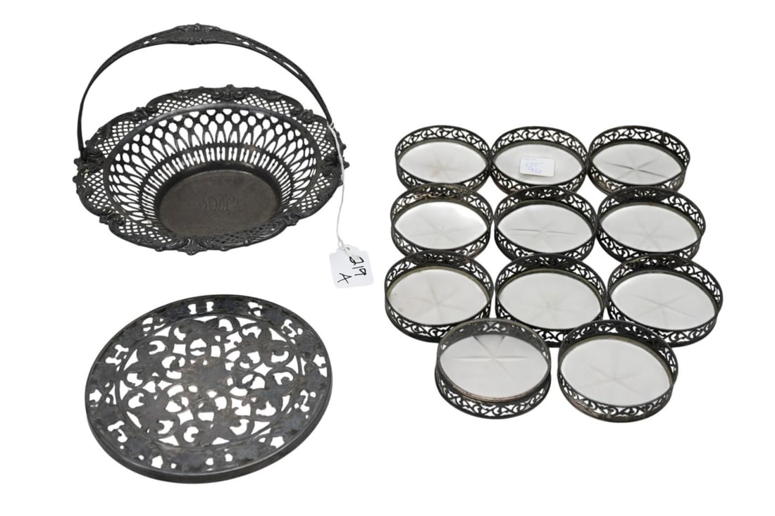 Black Starr & Frost Reticulated Sterling Basket with Monogram, 8 ozt and 11 Tiffany and Co Sterling (1 of 7)