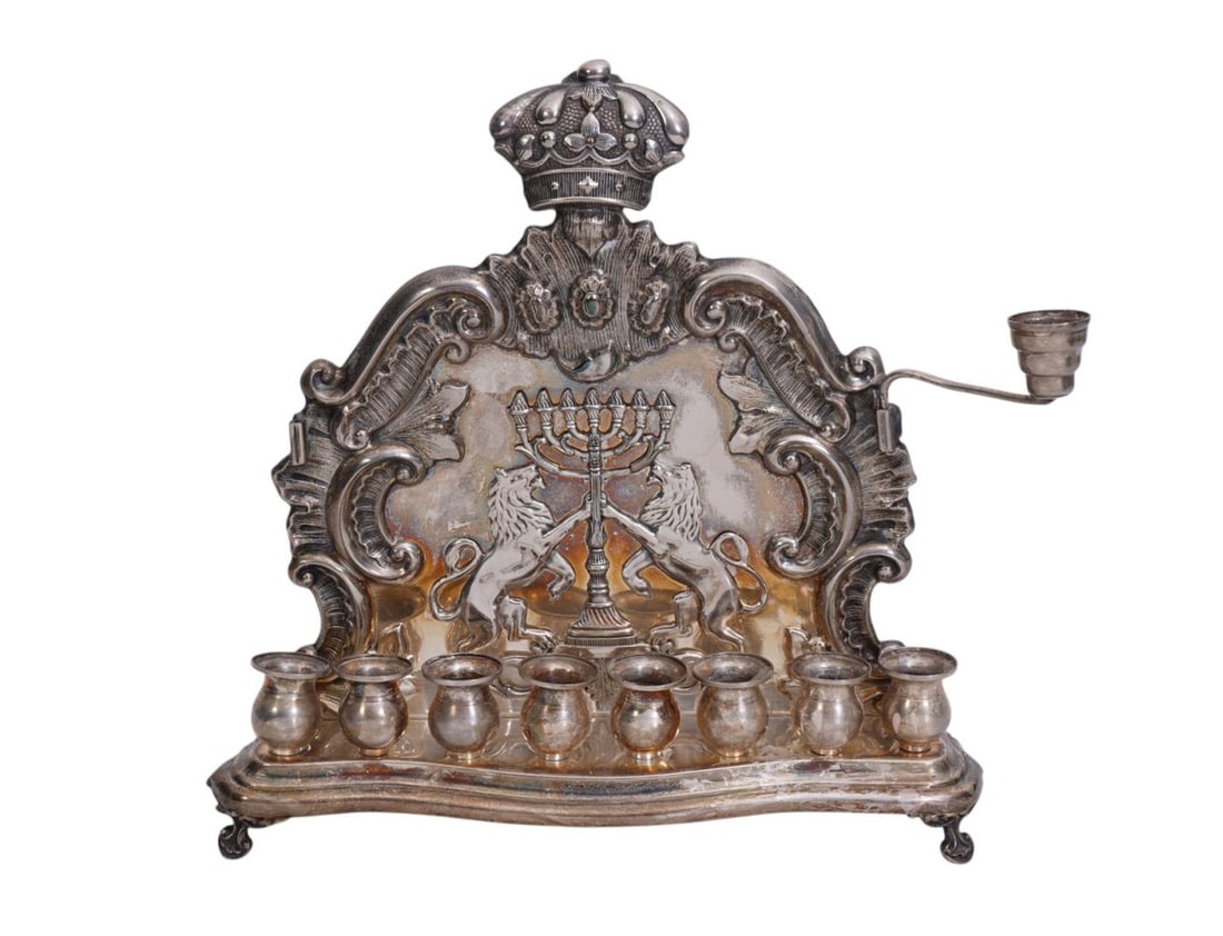 Silver "800" Menorah, 14 ozt, 9"H X 9"W X 2"D (missing one of the removable snuffers/candleholders) (1 of 5)