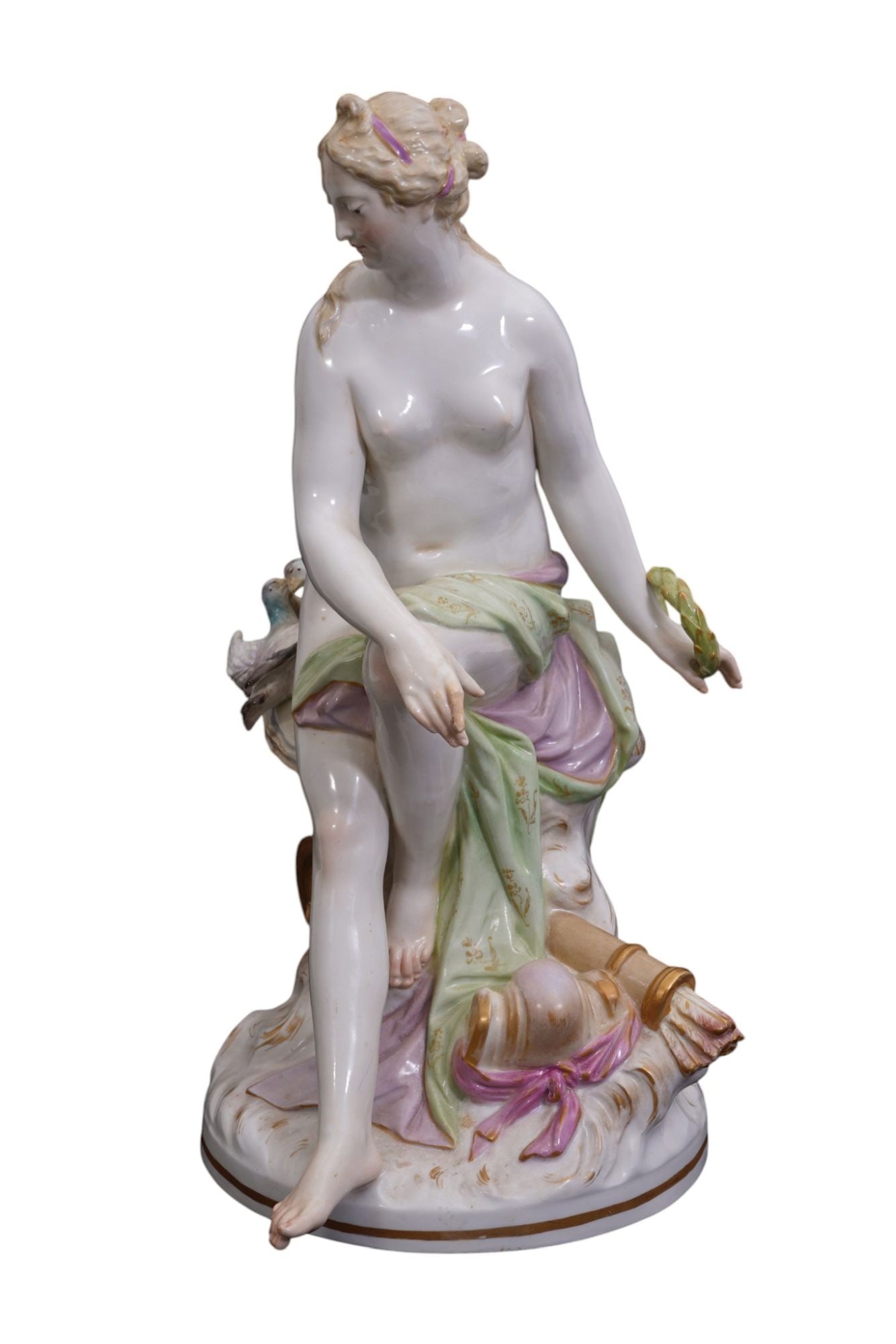 KPM Porcelain Venus Figurine, 13"h x 9"w x 9"d (repair to finger & bird) (1 of 7)