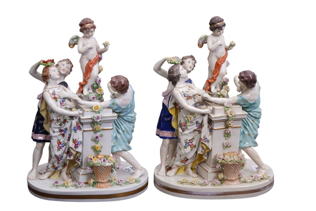 2 Capodimonte Porcelain Figural Groupings, 12"h x 9"w x 7"d (Discolored Porcelain on One) (1 of 6)
