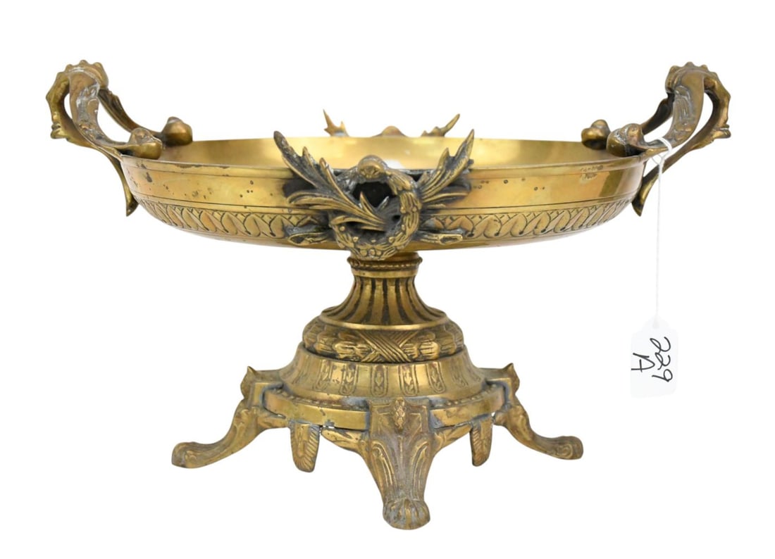 Bronze Tazza, Medallion in Center with Leaf and Wreath Motif on Pedestal Base, 7 1/2"h: Bronze Tazza, Medallion in Center with Leaf and Wreath Motif on Pedestal Base, 7 1/2"h