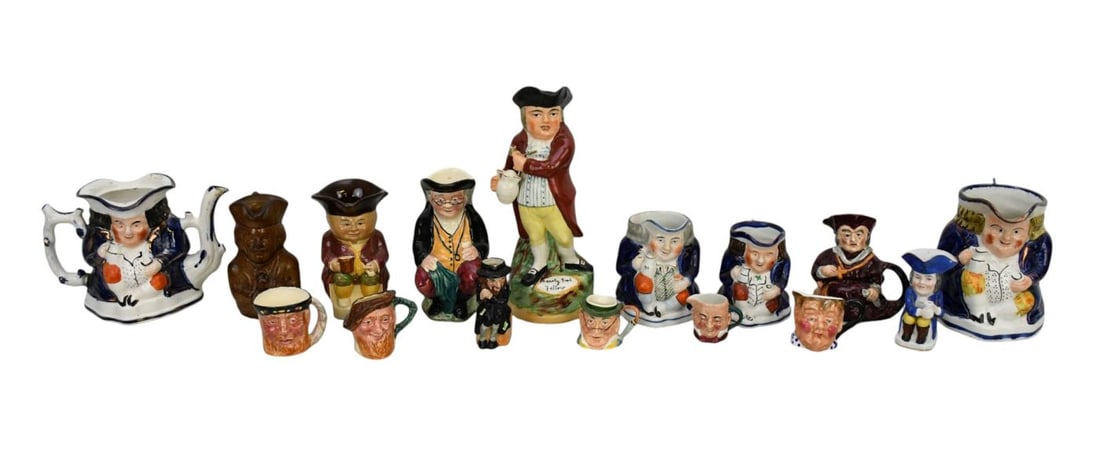 16 Assorted Antique English Toby's, Largest 11"h x 6"w (1 of 11)