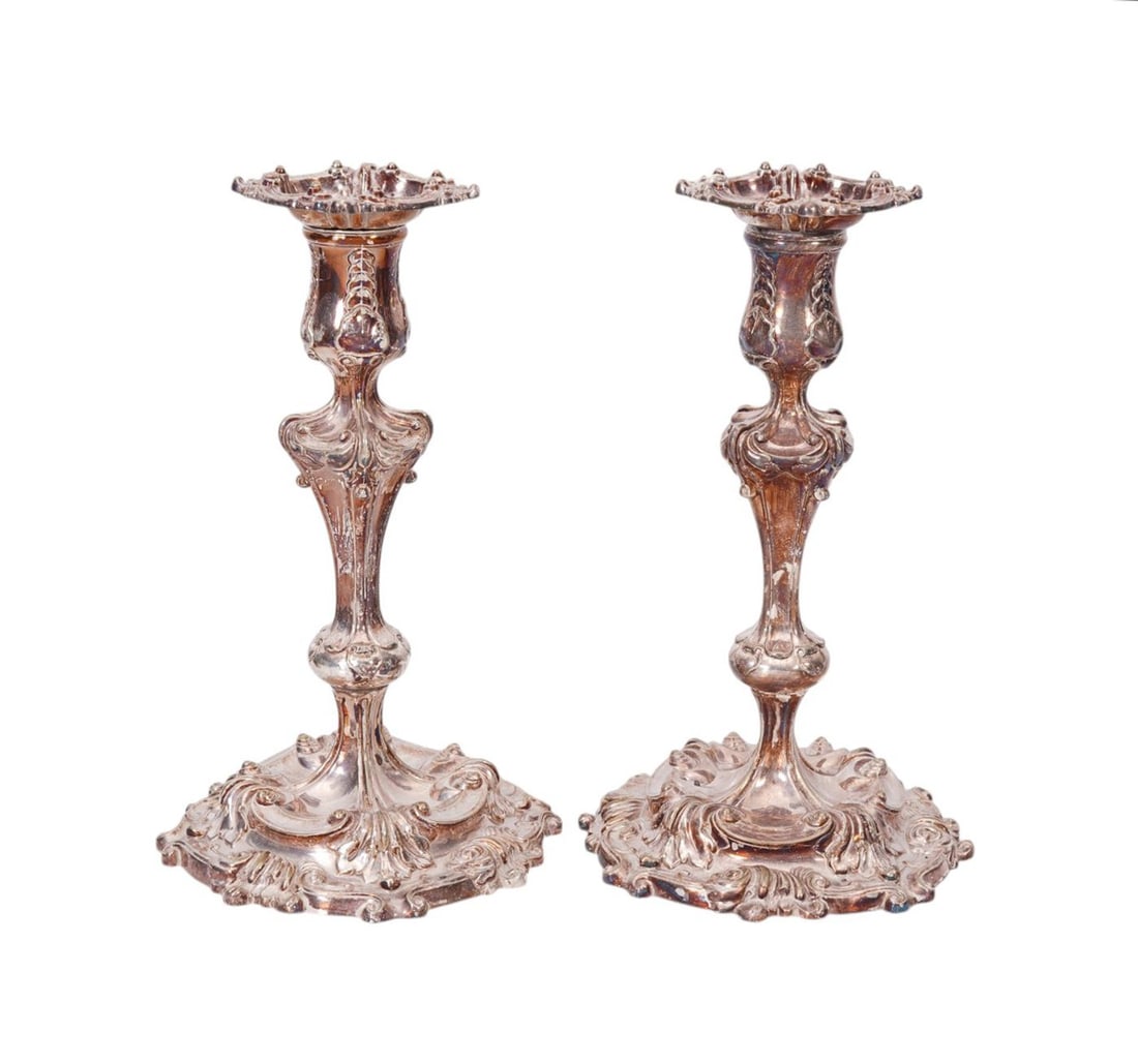 Pair Tiffany & Co. Ornate Silver Soldered Candlesticks, 10"h (1 of 5)