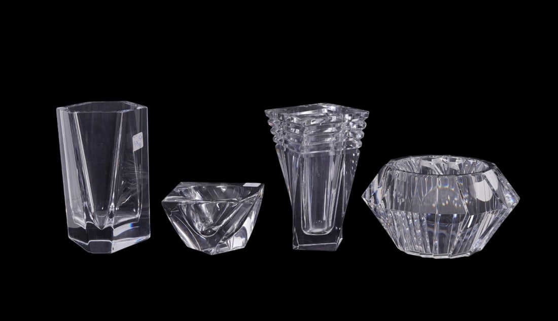4 Pcs. Orrefors Crystal Tablewares, Vase 9"h x 5 3/4"w & Bowl 5 1/2"H x 10"w (1 of 10)