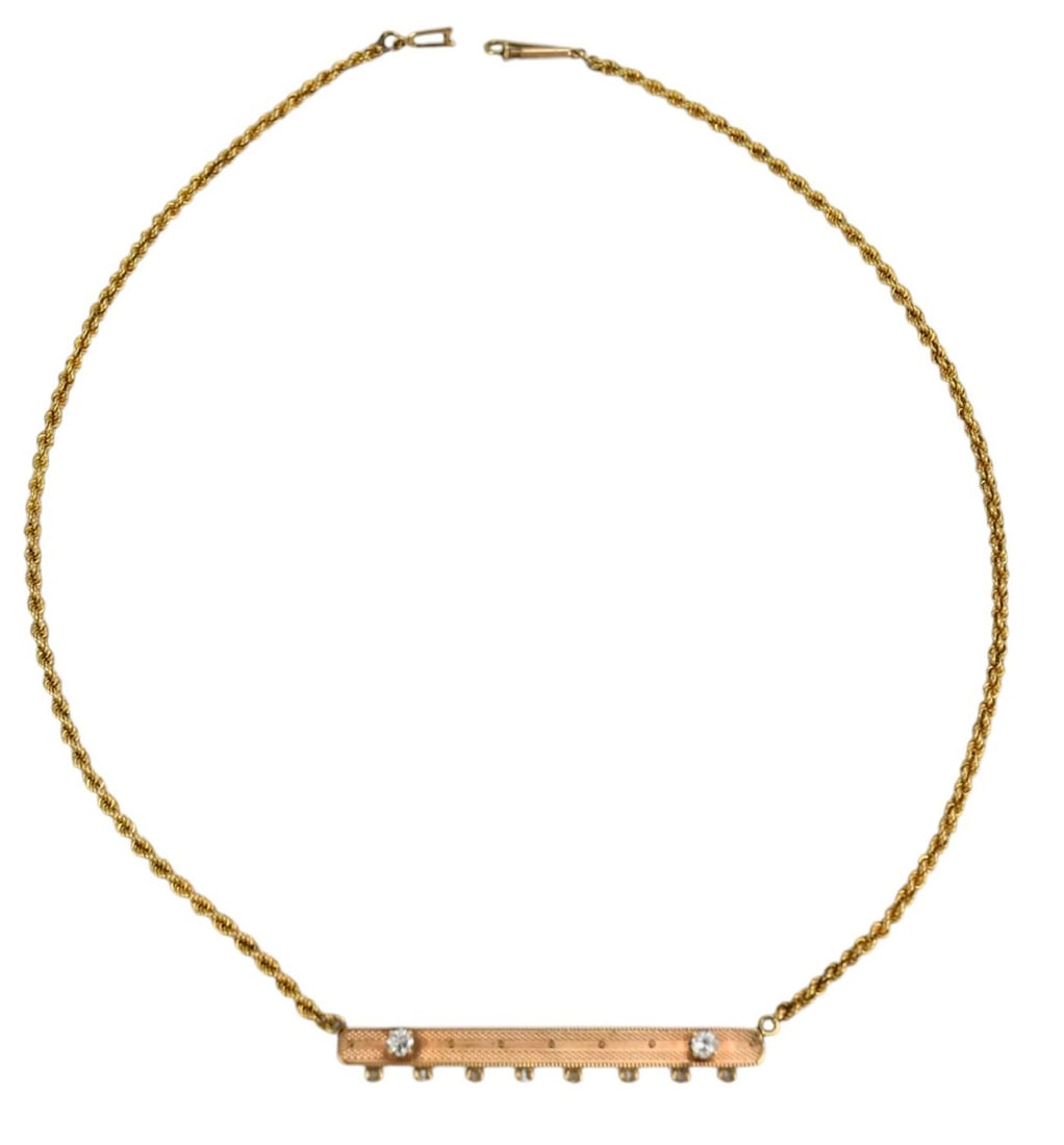 14K Yellow Gold Necklace. 2 diamonds .10 each SI1-2 G, length 18" wt. 13.7 grams: 14K Yellow Gold Necklace. 2 diamonds .10 each SI1-2 G, length 18" wt. 13.7 grams