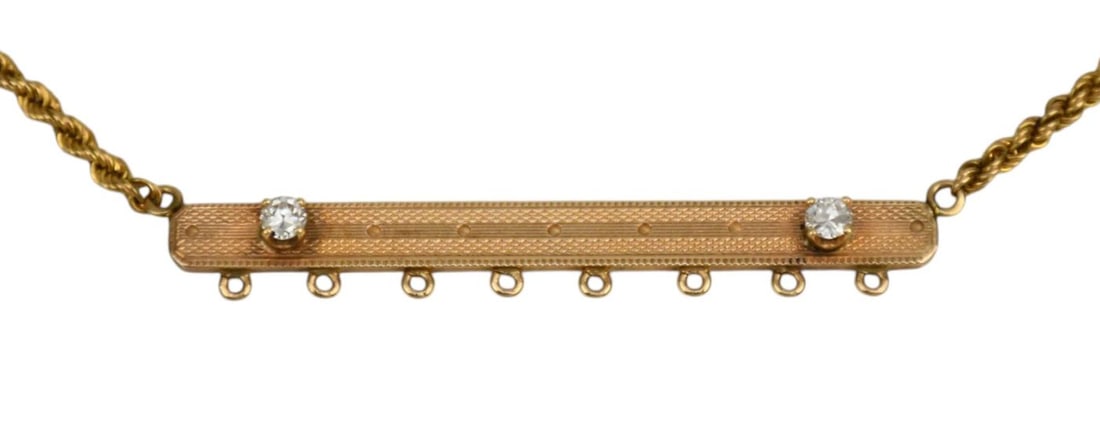 14K Yellow Gold Necklace. 2 diamonds .10 each SI1-2 G, length 18" wt. 13.7 grams: 14K Yellow Gold Necklace. 2 diamonds .10 each SI1-2 G, length 18" wt. 13.7 grams