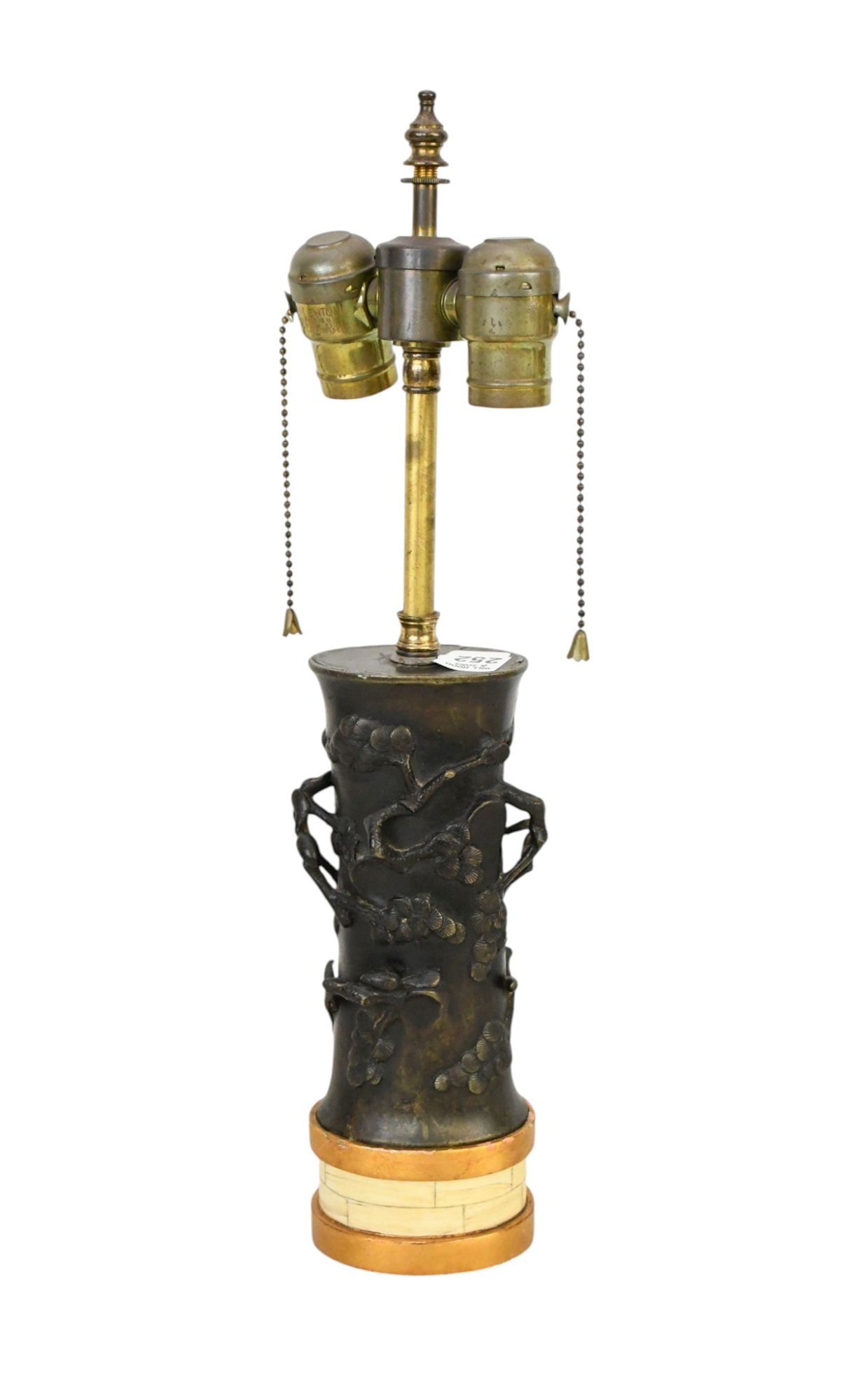 Asian 19th c. Bronze Tree Form double Light Table Lamp, 19"H x 4"w (1 of 4)