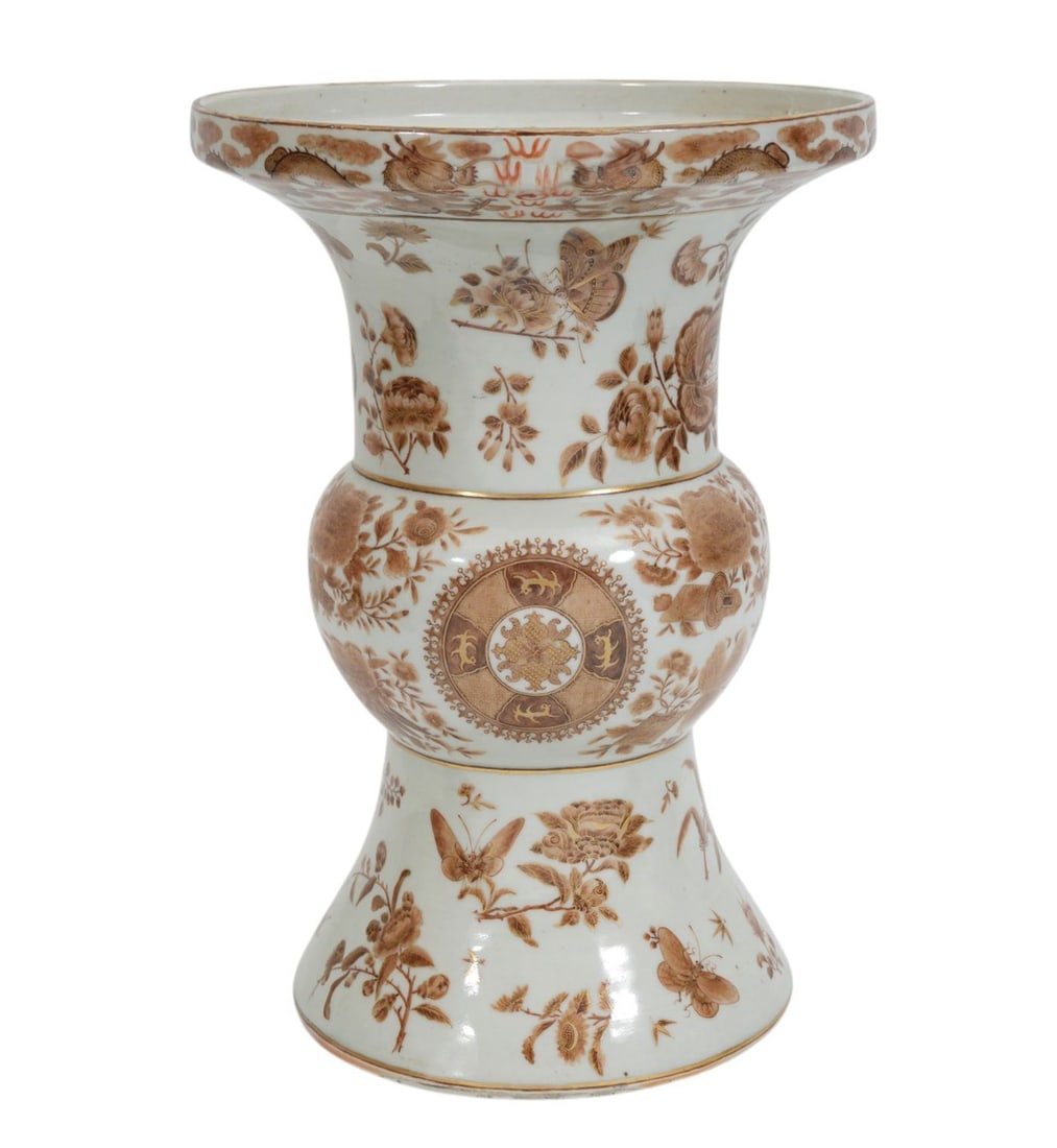 18th/19th Century Chinese Fitzhugh Vase, Brown on White Ground, 13"h x 9"w (1 of 7)