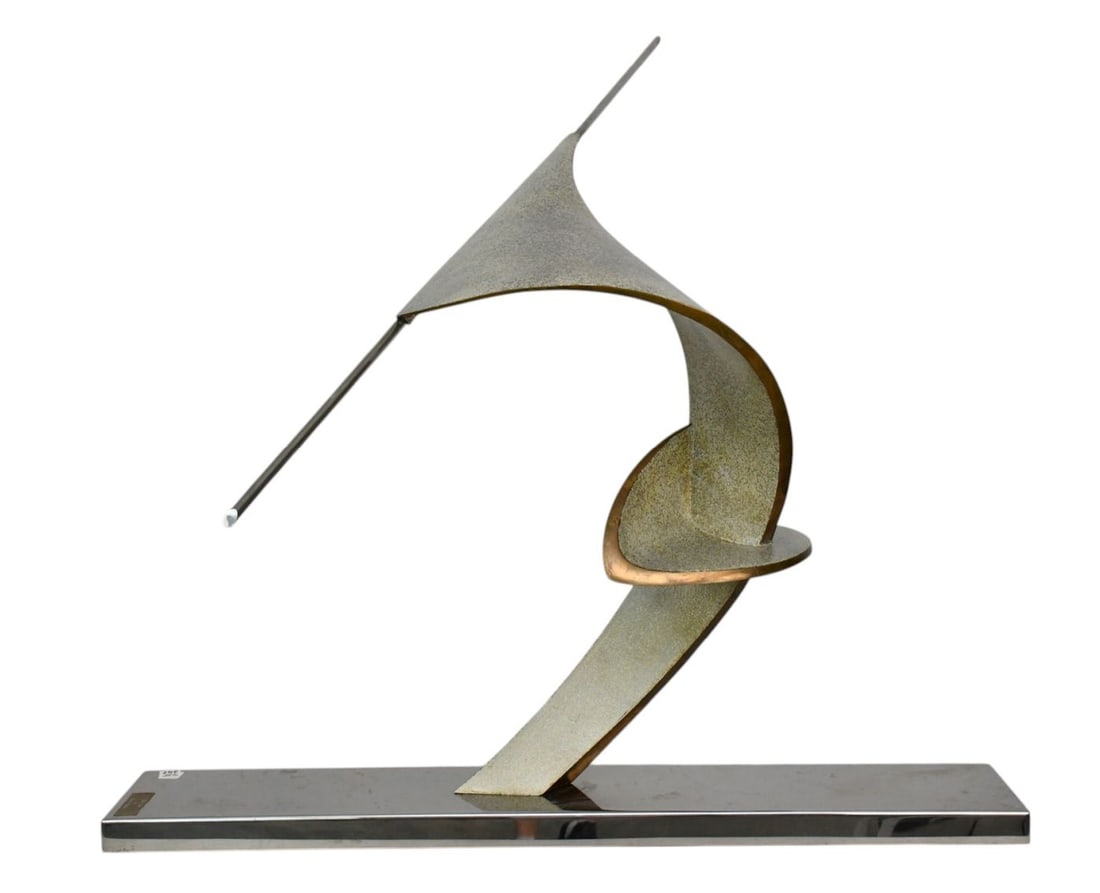 Michi Raphael (20th Century) American- Tai Chi Modern Bronze Sculpture. Wingspan 50 inches. Base 42: Michi Raphael (20th Century) American- Tai Chi Modern Bronze Sculpture. Wingspan 50 inches. Base 42 x 7 x 40 tall