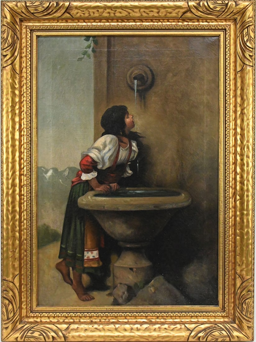 Roman girl at the well, After Leon Bonnat, 19th c. oil on canvas, 30 x 20 inches. overall framed (1 of 6)