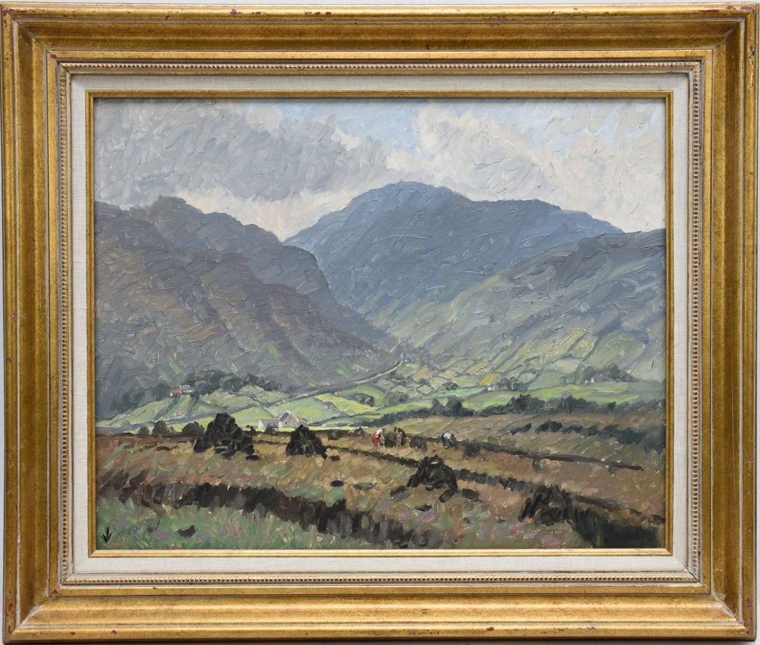 George Laurence Nelson (Am. 1887-1978) oil on Masonite board, Mountain landscape n16 x 20 inches,: George Laurence Nelson (Am. 1887-1978) oil on Masonite board, Mountain landscape n16 x 20 inches, overall framed size is 21-1/2 x 25-3/4 inches. Documentation letter artist to Connecticut collector.