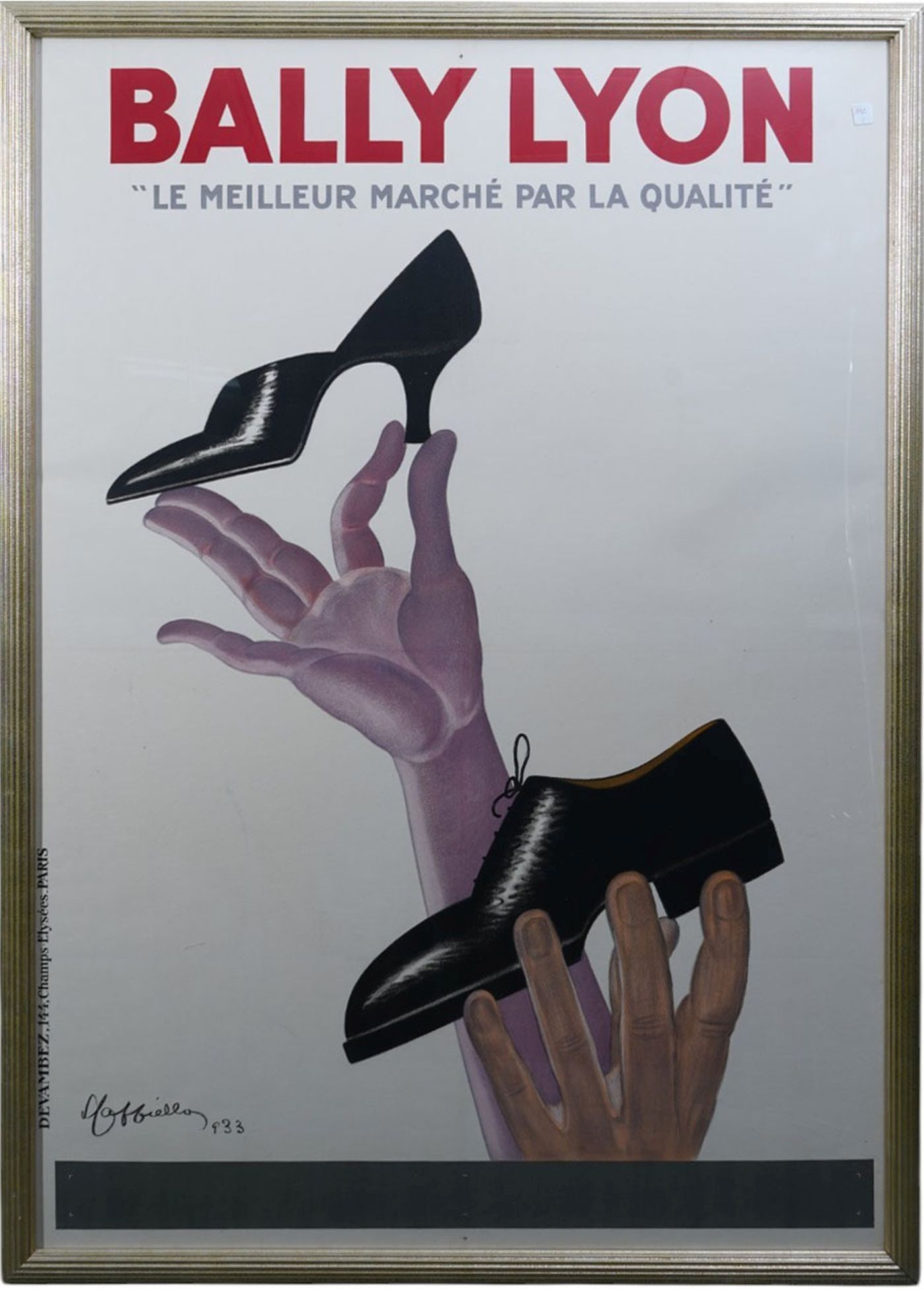 1933 Vintage French Art Deco Poster Bally Lyon Shoe Ad by Cappiello. Overall 48 x 65-1/2 inches: 1933 Vintage French Art Deco Poster Bally Lyon Shoe Ad by Cappiello. Overall 48 x 65-1/2 inches