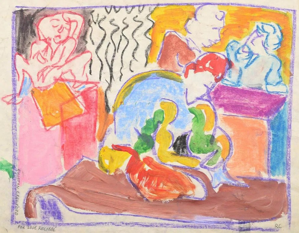 Ralston Crawford (Am. 1906-1978) Mixed Media Work on Paper Painting.: Ralston Crawford (Am. 1906-1978) Mixed Media Work on Paper Painting. signed and titled "For Love Recital" lower left side, also initialed "RC" lower right, dimensions (H, W, D): 12"h, 15"w; 16"h, 20"w