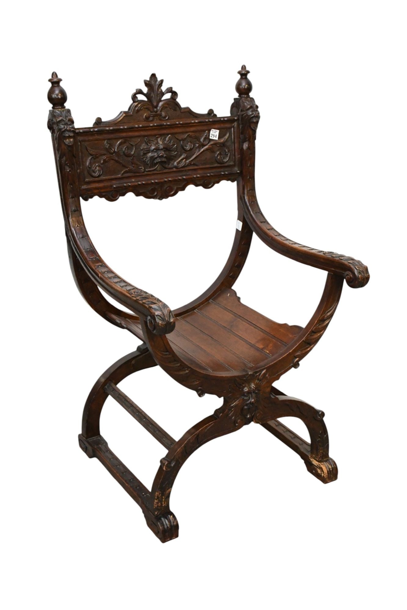 Continental Carved Armchair with Horizontal Splat & Lions Head Carved on Either Side, Carved (1 of 5)