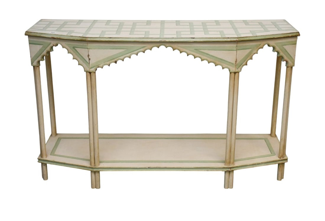 Console Table, Chippendale Design, Painted Green on Cream, 29"h x 48"w x 16"d (1 of 6)