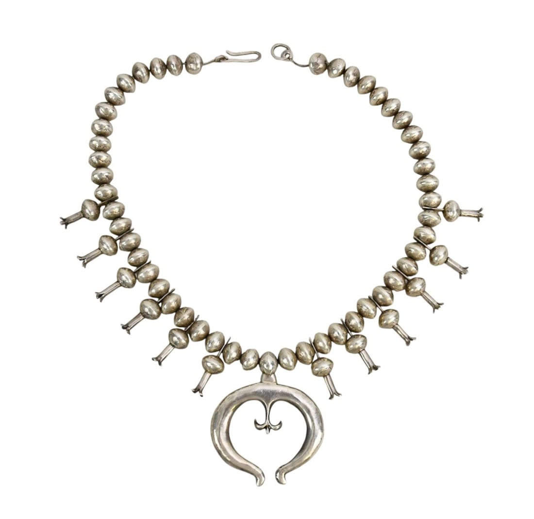 Sterling Silver Squash Blossom Necklace. Wt. 12.3 ozts 26" pendant 3" x 2.75" (1 of 6)